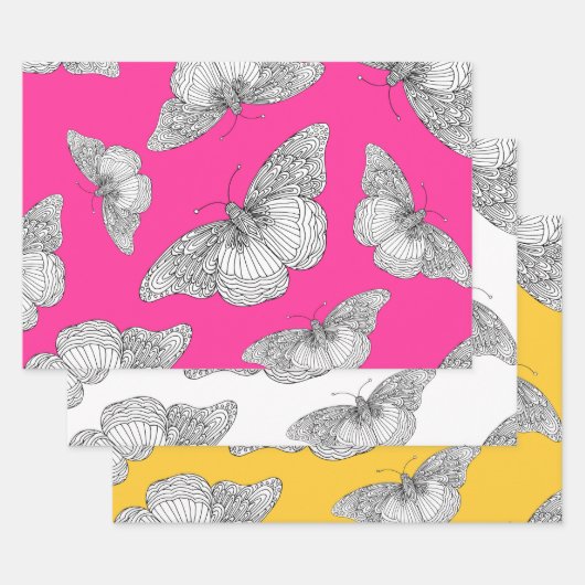 Pen & inkt vlinderpatronen inpakpapier vel (Set)