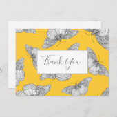 Pen & inkt vlinderpatroon gele achtergrond bedankkaart (Voorkant / Achterkant)