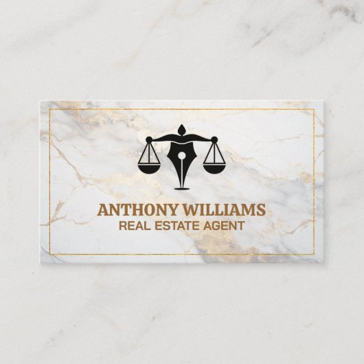 Pen Justice Scale Juridisch recht | Marmer Visitekaartje (Voorkant)