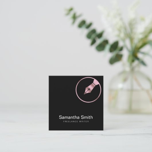 Pen Logo Freelance Writer en Calligraphy Writer Vierkante Visitekaartje (Staand voorkant)