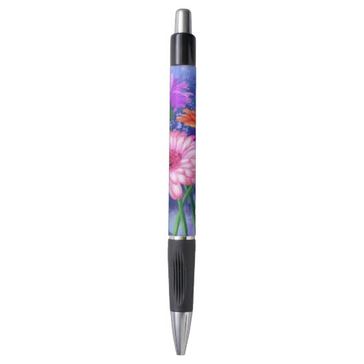 Pen met drie kleurengerberas (Voorkant Verticaal)