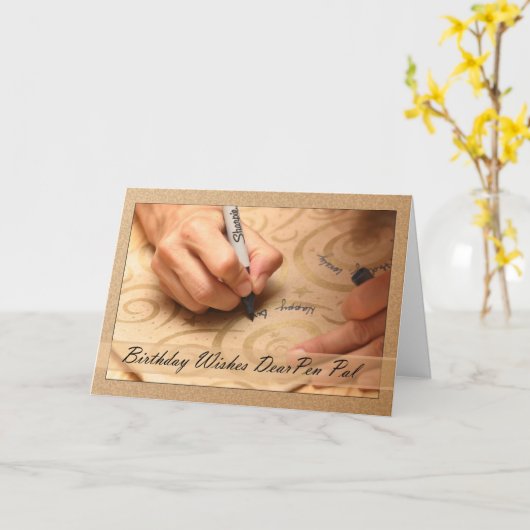 Pen Pal Verjaardag Kaart met handen schrijven Happ (Gele Bloem)