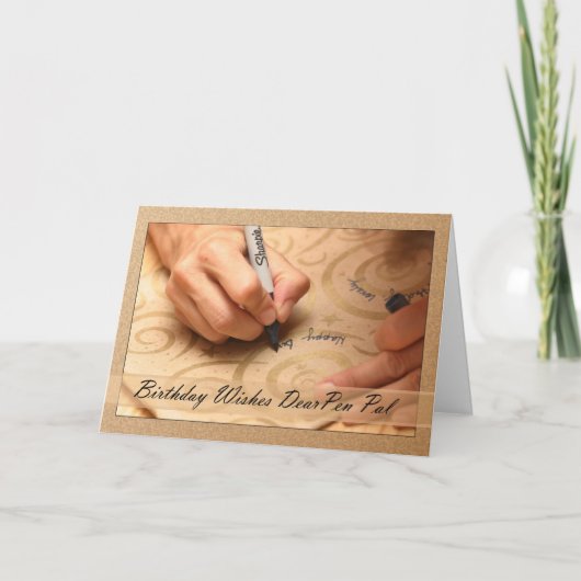 Pen Pal Verjaardag Kaart met handen schrijven Happ (Voorkant)