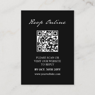 Pen Script Minimalist QR Code Zwart Bruiloft RSVP Informatiekaartje
