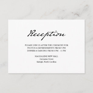 Pen Script minimalistisch wit bruiloft receptie Informatiekaartje