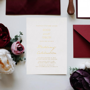 Pen Script Minimalistische Calligrafie Witte Bruil Folie Uitnodiging
