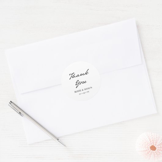 Pen Script minimalistische kalligrafie wit bruilof Ronde Sticker (Envelop)