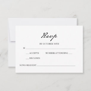 Pen Script minimalistische kalligrafie wit bruilof RSVP Kaartje