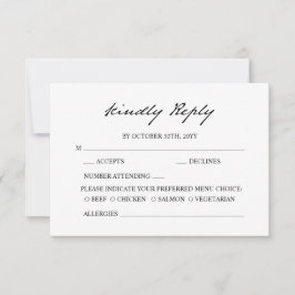Pen Script minimalistische kalligrafie wit bruilof RSVP Kaartje