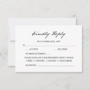 Pen Script minimalistische kalligrafie wit bruilof RSVP Kaartje