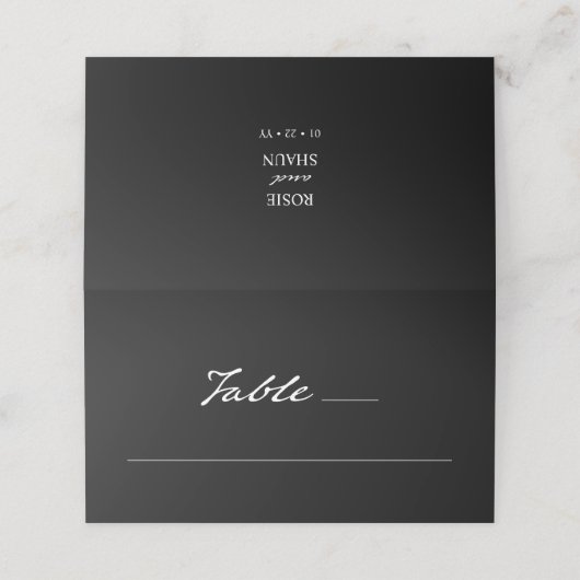 Pen Script Modern Minimaal Monogram Zwart Bruiloft Plaatskaartje (Buitenkant ongevouwen)