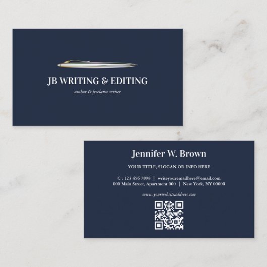 Pen Writer Blogger QR Code Marine Visitekaartje (Voorkant / Achterkant)