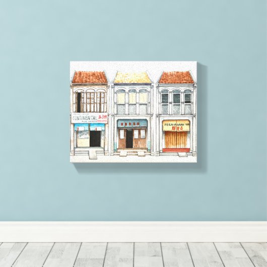 Penang erfgoed huizen canvas afdruk (Insitu (Houten vloer))