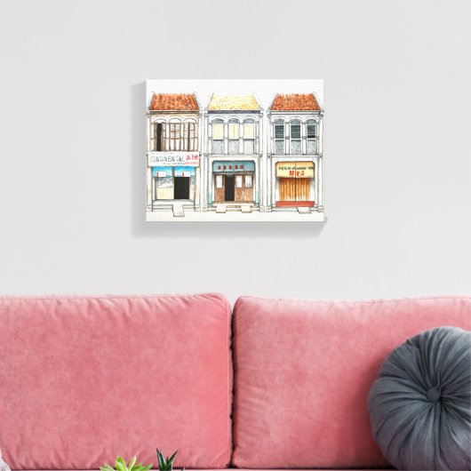 Penang erfgoed huizen canvas afdruk (Insitu (Woonkamer))