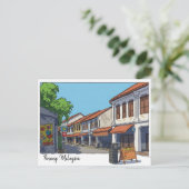 Penang Malaysia Georgetown Cartoon Briefkaart (Staand voorkant)