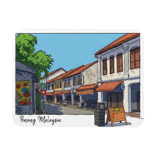 Penang Malaysia Georgetown Cartoon Magneet (Horizontaal)
