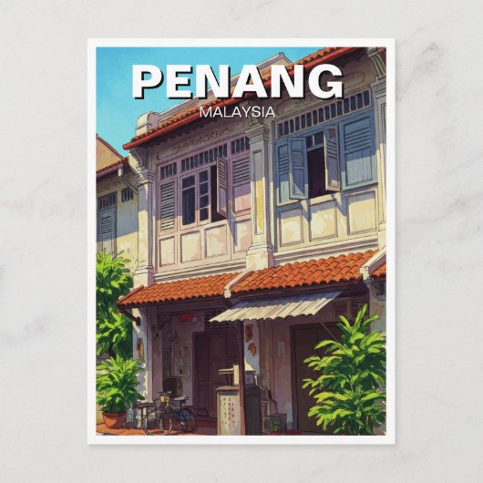 Penang Malaysia Heritage Townhouse Reizen Briefkaart (Voorkant)