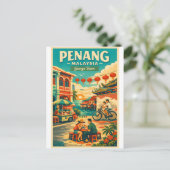  Penang, Malaysia, in a vibrant retro travel Feestdagenkaart (Staand voorkant)