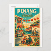  Penang, Malaysia, in a vibrant retro travel Feestdagenkaart (Voorkant / Achterkant)