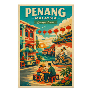 Penang, Maleisië, in een levendige retro-reisstijl Perfect Poster
