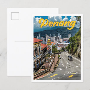 Penang Maleisië Vintage Kunst Reizen Illustratie Briefkaart
