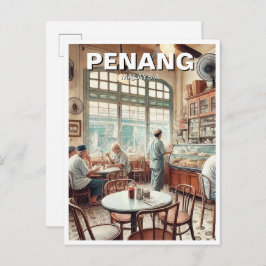 Penang Maleisië Winkelhuis Kopitiam Reizen Briefkaart