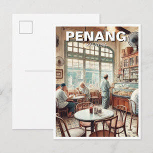 Penang Maleisië Winkelhuis Kopitiam Reizen Briefkaart