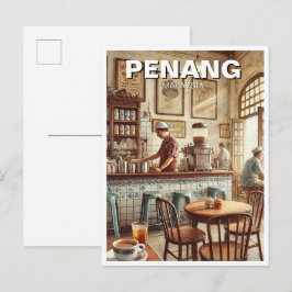 Penang Maleisië Winkelhuis Kopitiam Reizen Briefkaart
