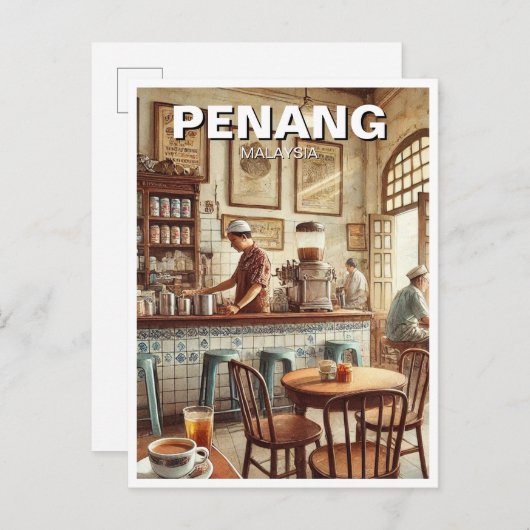 Penang Maleisië Winkelhuis Kopitiam Reizen Briefkaart (Voorkant / Achterkant)