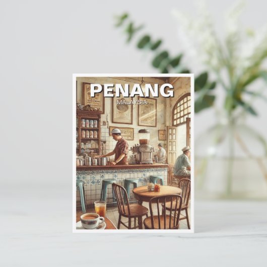 Penang Maleisië Winkelhuis Kopitiam Reizen Briefkaart (Staand voorkant)