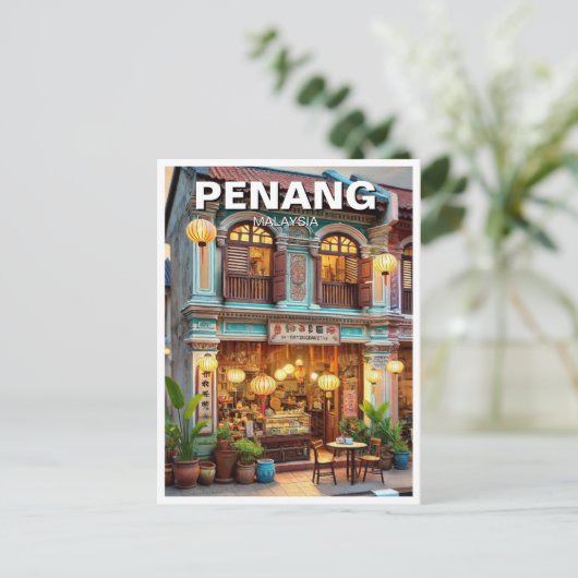 Penang Maleisië Winkelhuis Storefront Travel Briefkaart (Staand voorkant)