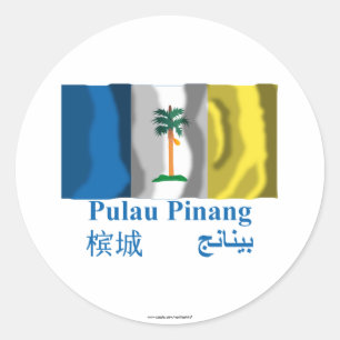 Penang waving flag met name ronde sticker