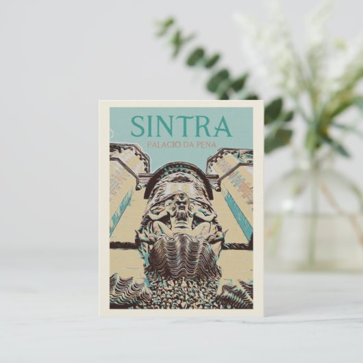 Pena's paleis entree illustratie, Sintra Portugal Briefkaart (Staand voorkant)
