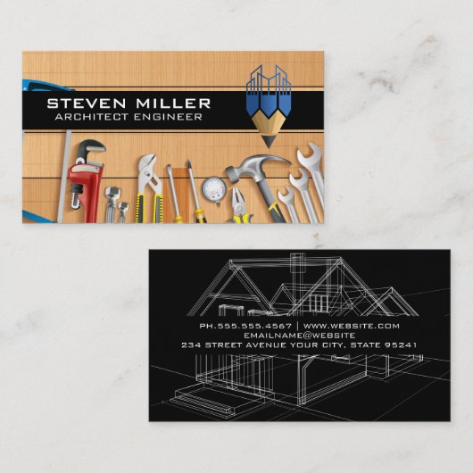 Pencil Building Logo | Architect | Hulpmiddelen Visitekaartje (Voorkant / Achterkant)