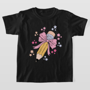 Pencil Coquette Bow Pink Terug naar schoolleraren T-shirt