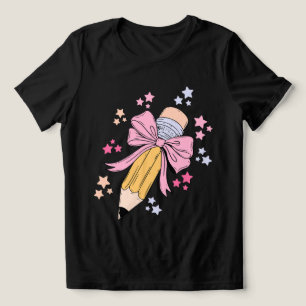 Pencil Coquette Bow Pink Terug naar schoolleraren Tri-Blend Shirt