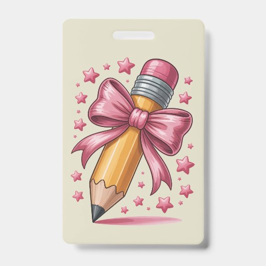 Pencil Coquette Bow Teacher Appreciation School Badge (Voorkant)
