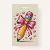 Pencil Coquette Bow Teacher Appreciation School Badge (Voorkant)