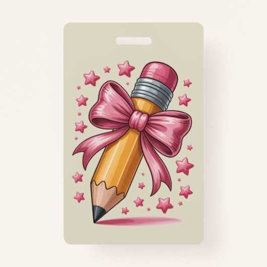 Pencil Coquette Bow Teacher Appreciation School Badge (Voorkant)