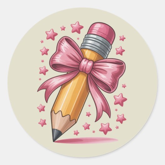 Pencil Coquette Bow Teacher Appreciation School Ronde Sticker (Voorkant)