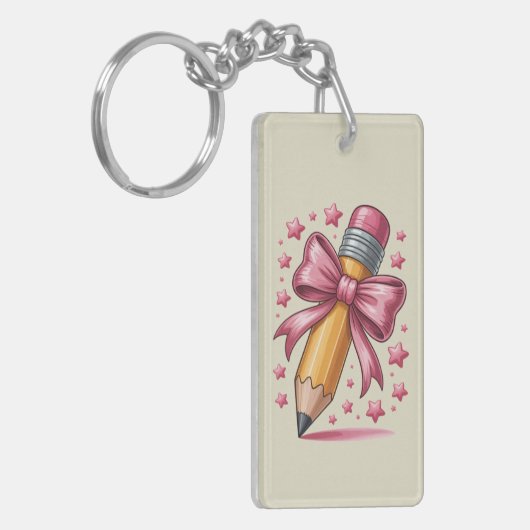 Pencil Coquette Bow Teacher Appreciation School Sleutelhanger (Voorkant Links)
