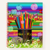 Pencil Crayons Holder Bubbles Butterflies Daisies Notitieboek (Voorkant)