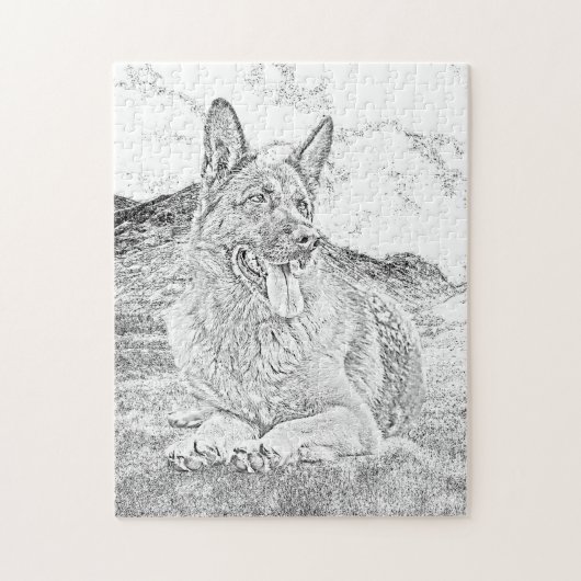 Pencil Drawn German Shepherd 252 pc Jigzaag Puzzle Legpuzzel (Verticaal)