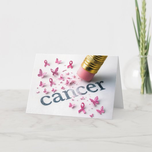 Pencil Erasing Cancer Text On White Paper Kaart (Voorkant)