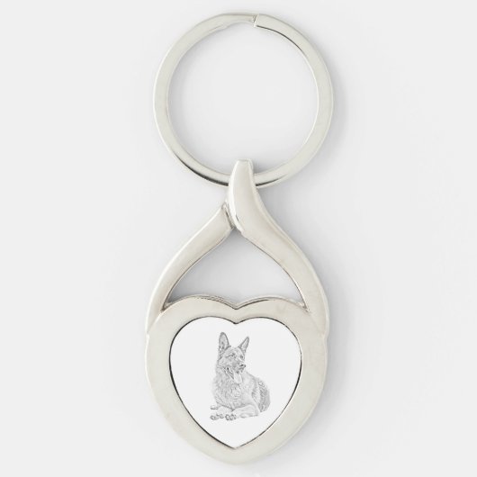 Pencil German Shepherd Heart Sleutelhanger (Voorkant)