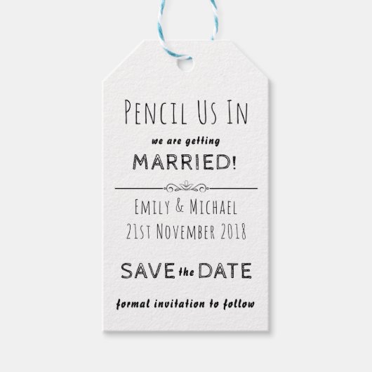 PENCIL ONS IN - creëer uw eigen BESPAAR DE DATUM L Cadeaulabel (Voorkant)