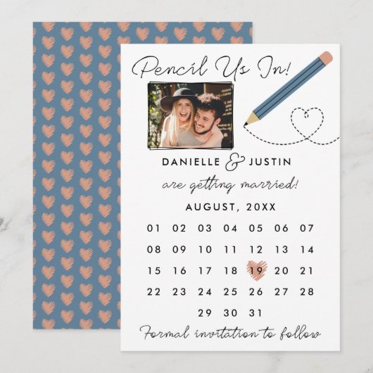 "Pencil Ons In" Moderne Kalender Save The Date (Voorkant / Achterkant)
