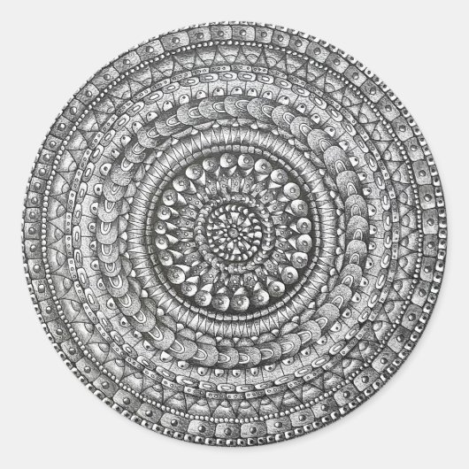 Pencil Original Art Mandala Design Ronde Sticker (Voorkant)