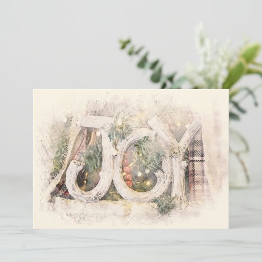 Pencil Schetch Rustic JOY kerstfeestdag Feestdagenkaart (Staand voorkant)