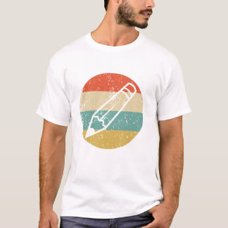 Pencil Silhouette Retro School Leraar Lange Mouw T-shirt
